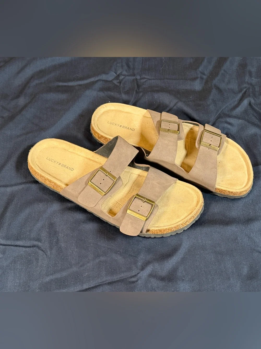 Lucky Brand Brown Double-Buckle Slide Sandals 12